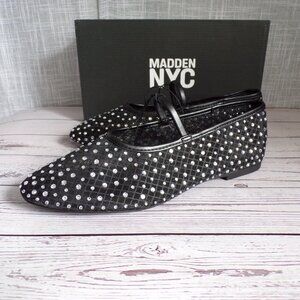 Madden NYC Women’s Black Mesh Ballet Flats with Rhinestones